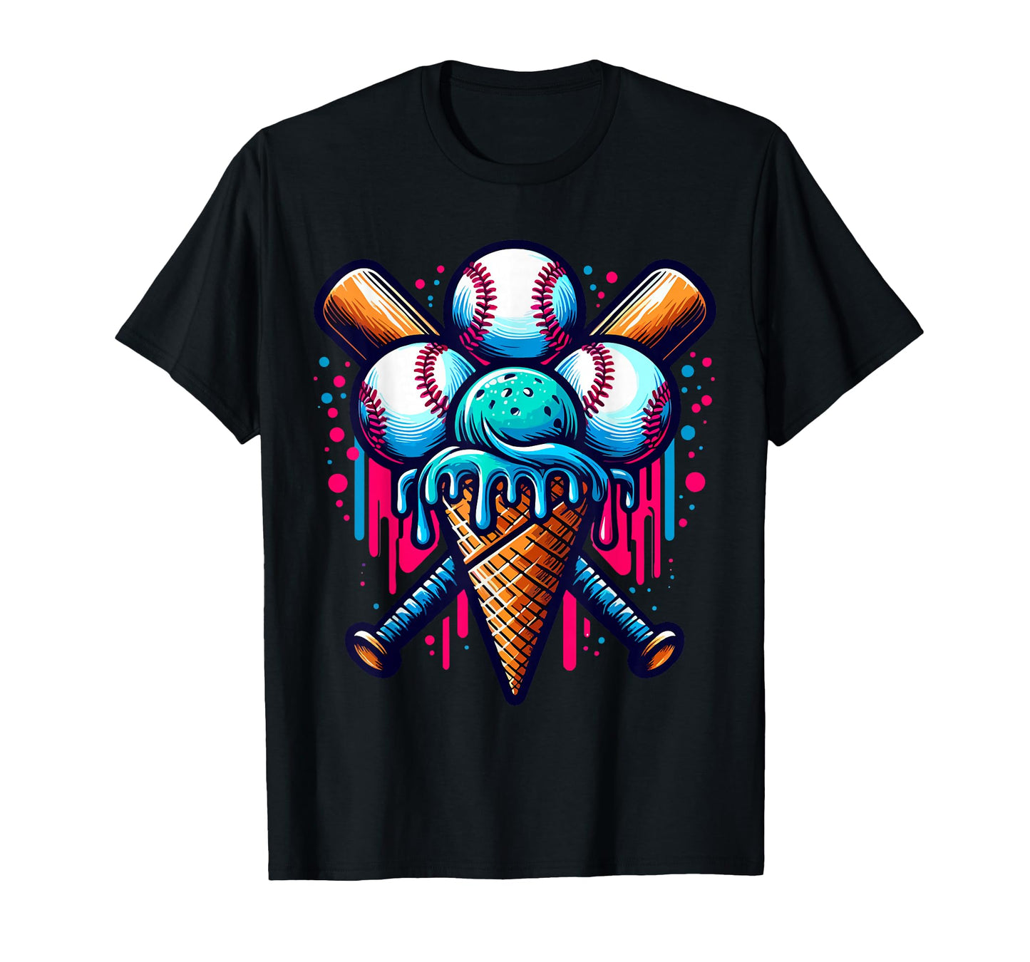 Baseball Ice Cream Watercolor Sports Lover Ice Cream Cone T-Shirt