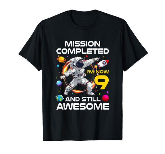 9Th Birthday Astronaut 9 Years Old Outer Space Birthday T-Shirt