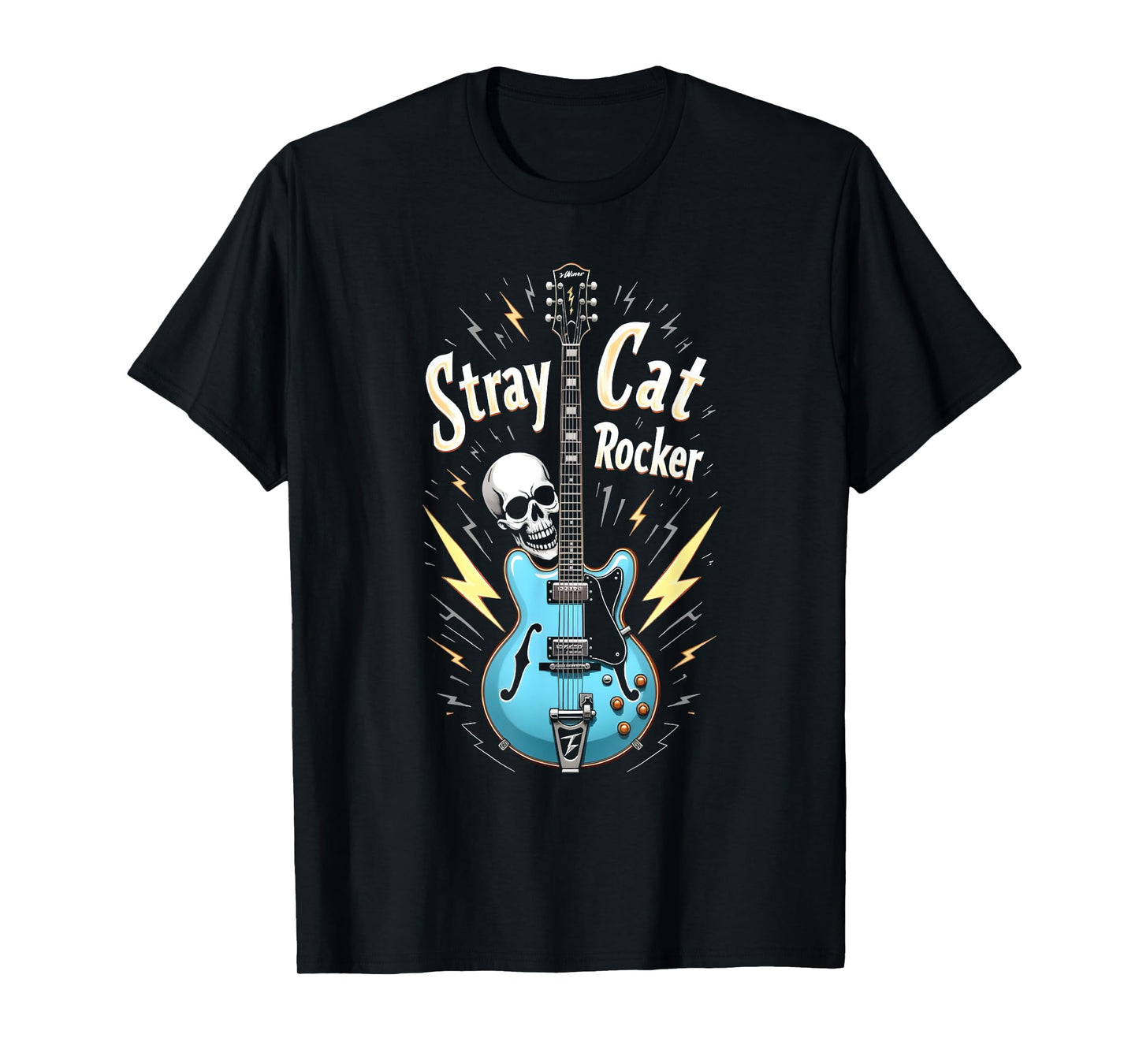 Stray Cat Rocker Vintage Style Rockabilly Guitar T-Shirt