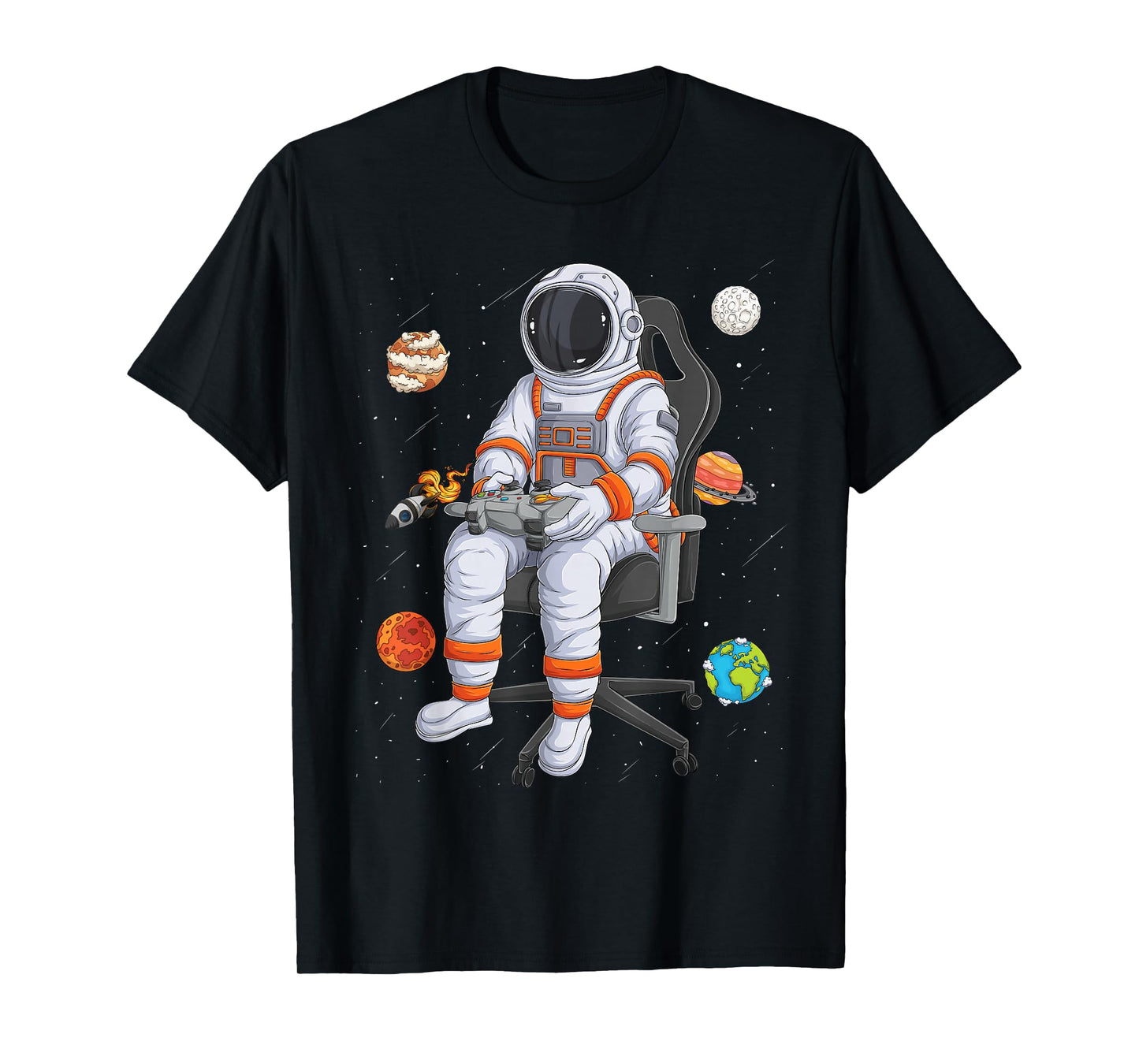 Astronaut Gamer Outer Space Men kids Gaming System Planets T-Shirt