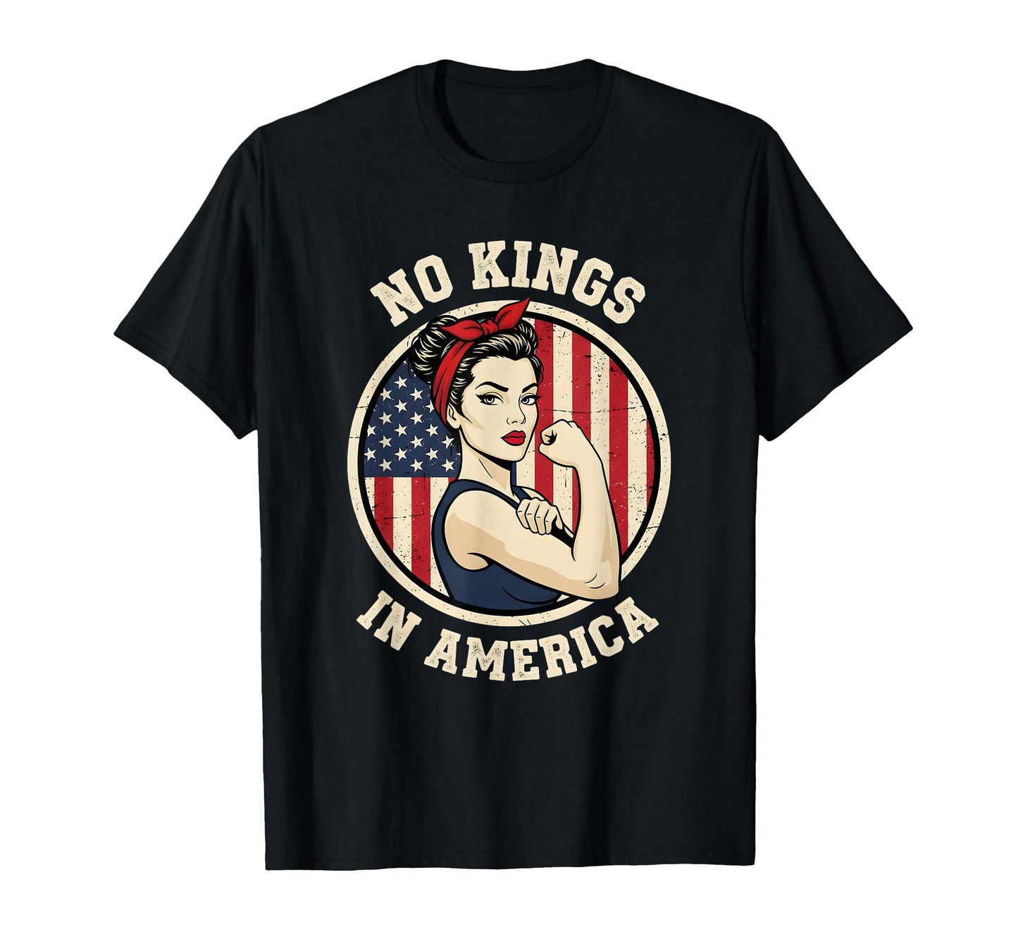 No Kings in America Patriotic Women Vintage American Flag T-Shirt