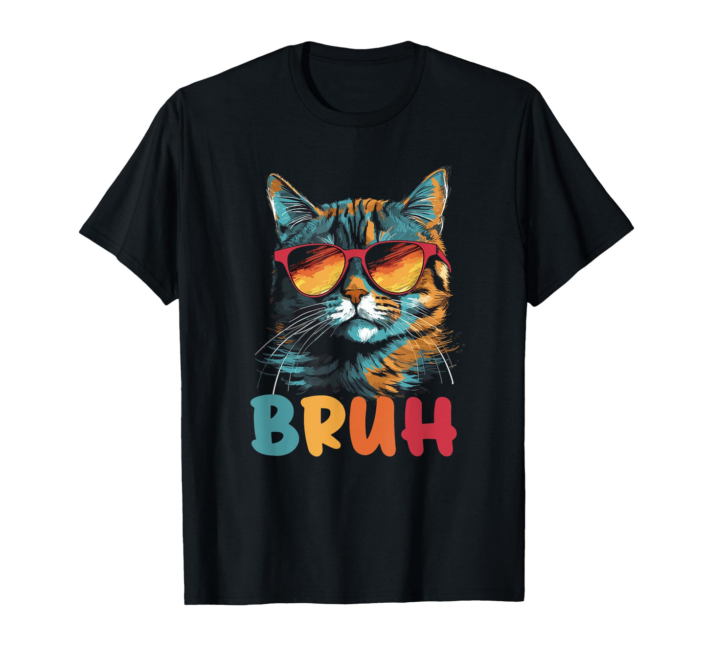 Funny Meme saying Bruh with Cat Greetings Teens Boys Men T-Shirt