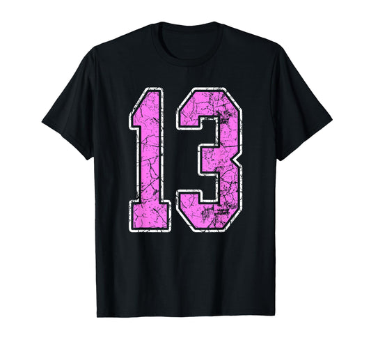 Grunge Pink and Pink Number 13 Jersey Player Uniform #13 T-Shirt