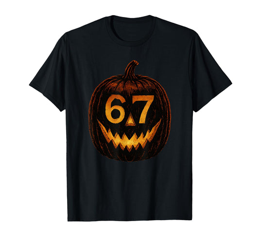6 7 Meme Halloween Pumpkin 67 Gen Alpha Slang Six Seven Teen T-Shirt