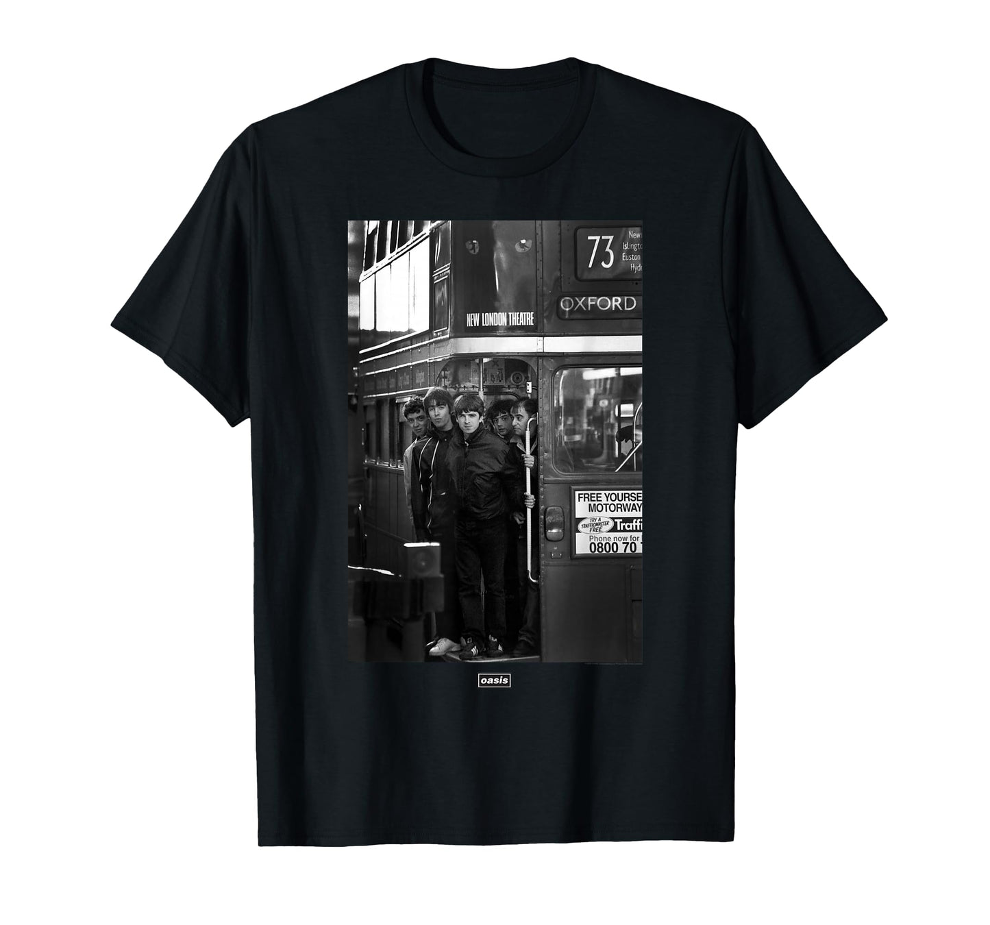 Oasis London Bus Photograph Unisex-Kids T-Shirt - Black, Small