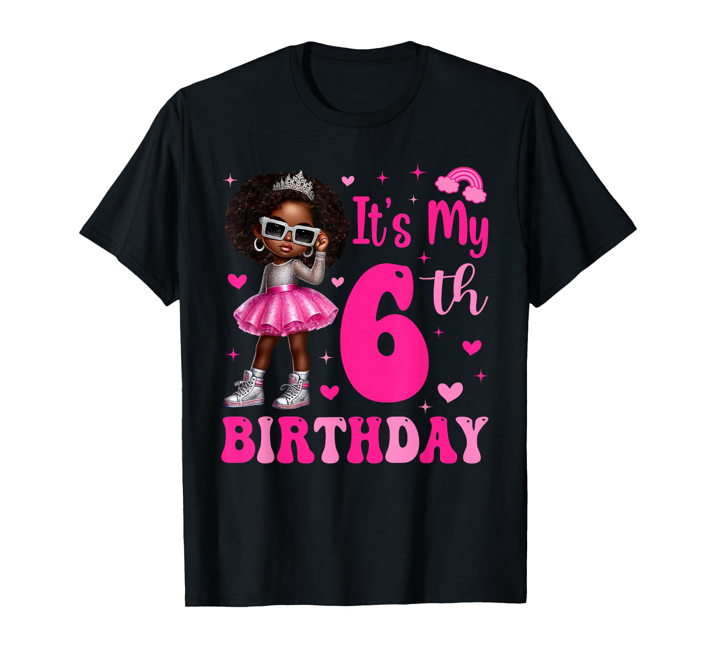 6 Years Old Black Kids It's My 6th Birthday Black Girl T-Shirt