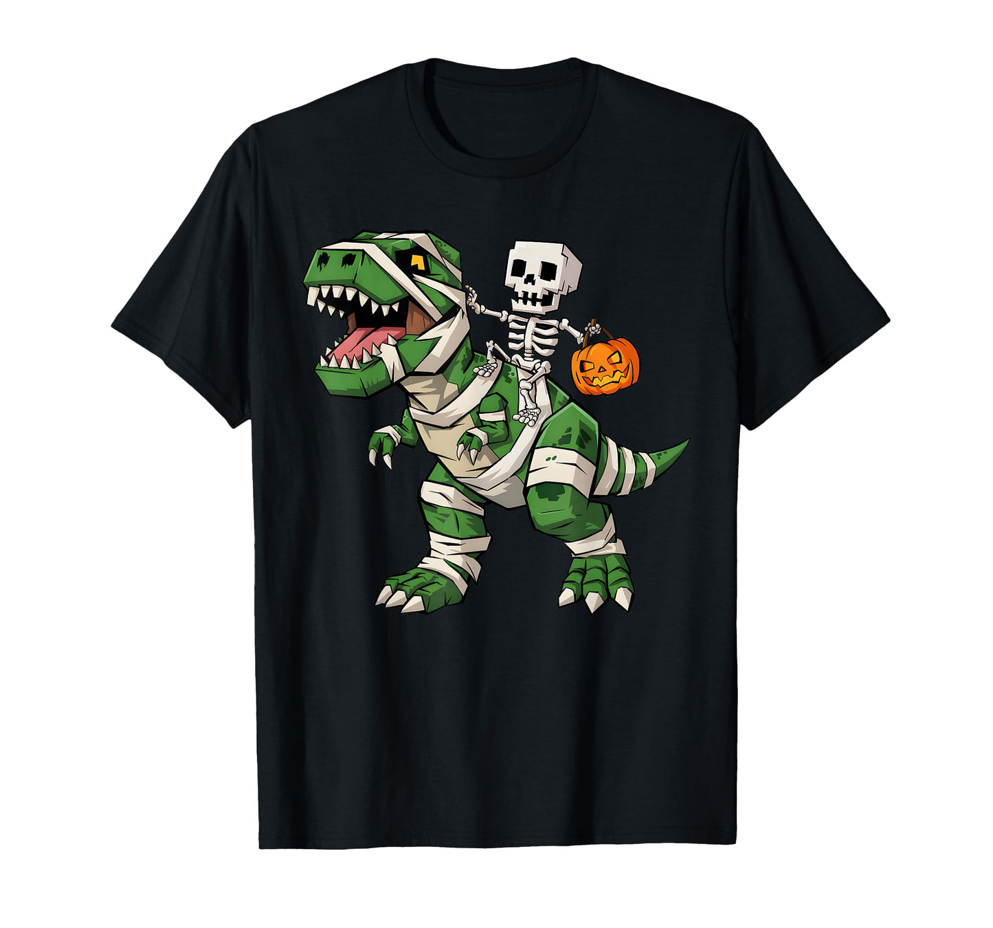 Skeleton Dinosaur T rex Boys Kids Funny Halloween Pumpkin T-Shirt