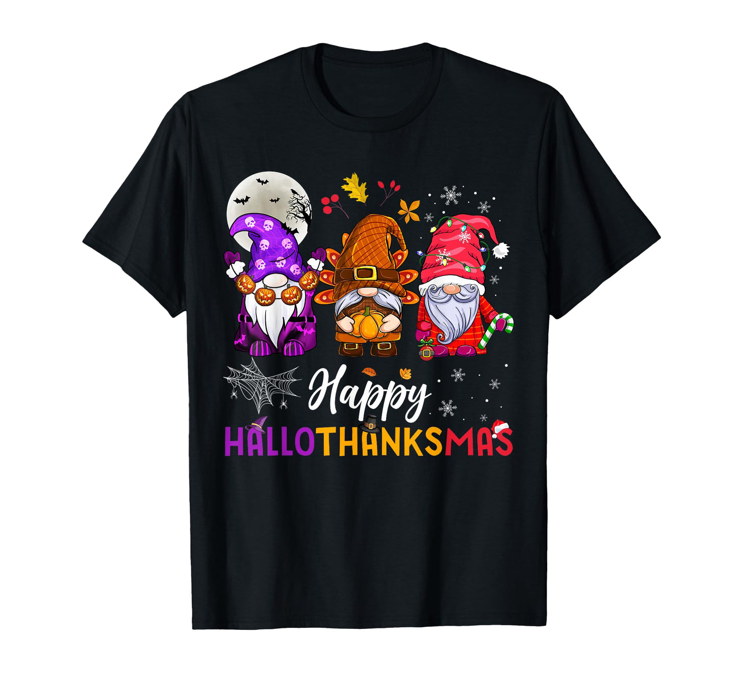 Happy Hallothanksmas Gnomes Lover Halloween Merry Christmas T-Shirt