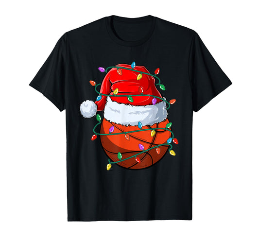 Christmas Basketball Xmas Santa Sports Hat Ball Kids Boy Men T-Shirt