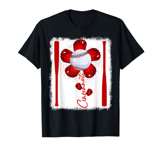 Cute Flower Cincinnati Retro Baseball Lover Game Day T-Shirt
