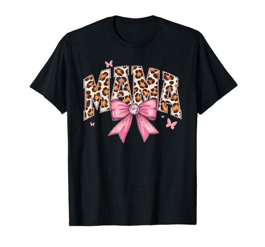 Cute Mama Bow Leopard Floral Family Cool Matching Tees T-Shirt