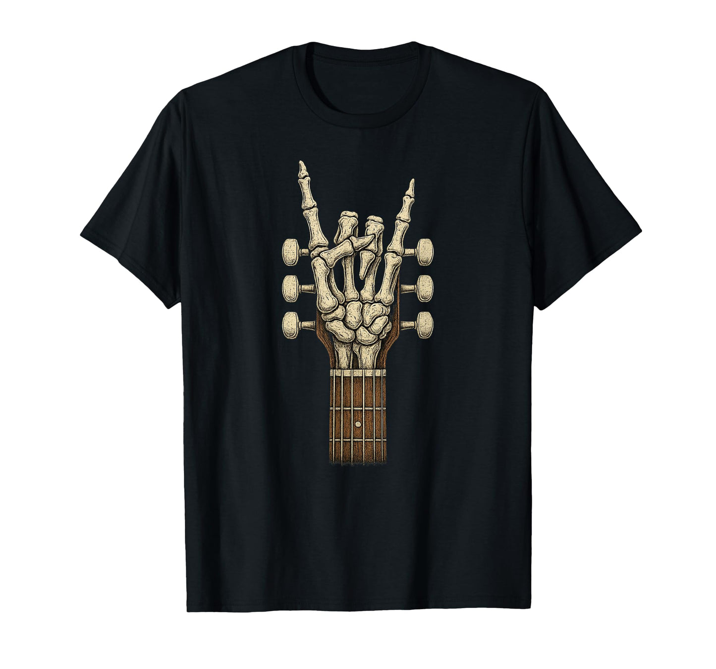 Rock On Skeleton Hand Guitar Gifts Men Rock Band Halloween T-Shirt