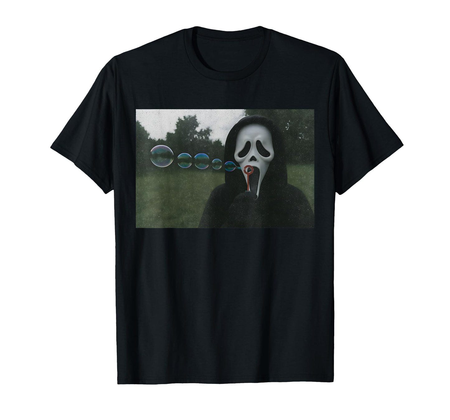 Scary Face Blowing Bubbles Funny Horror Halloween Meme T-Shirt