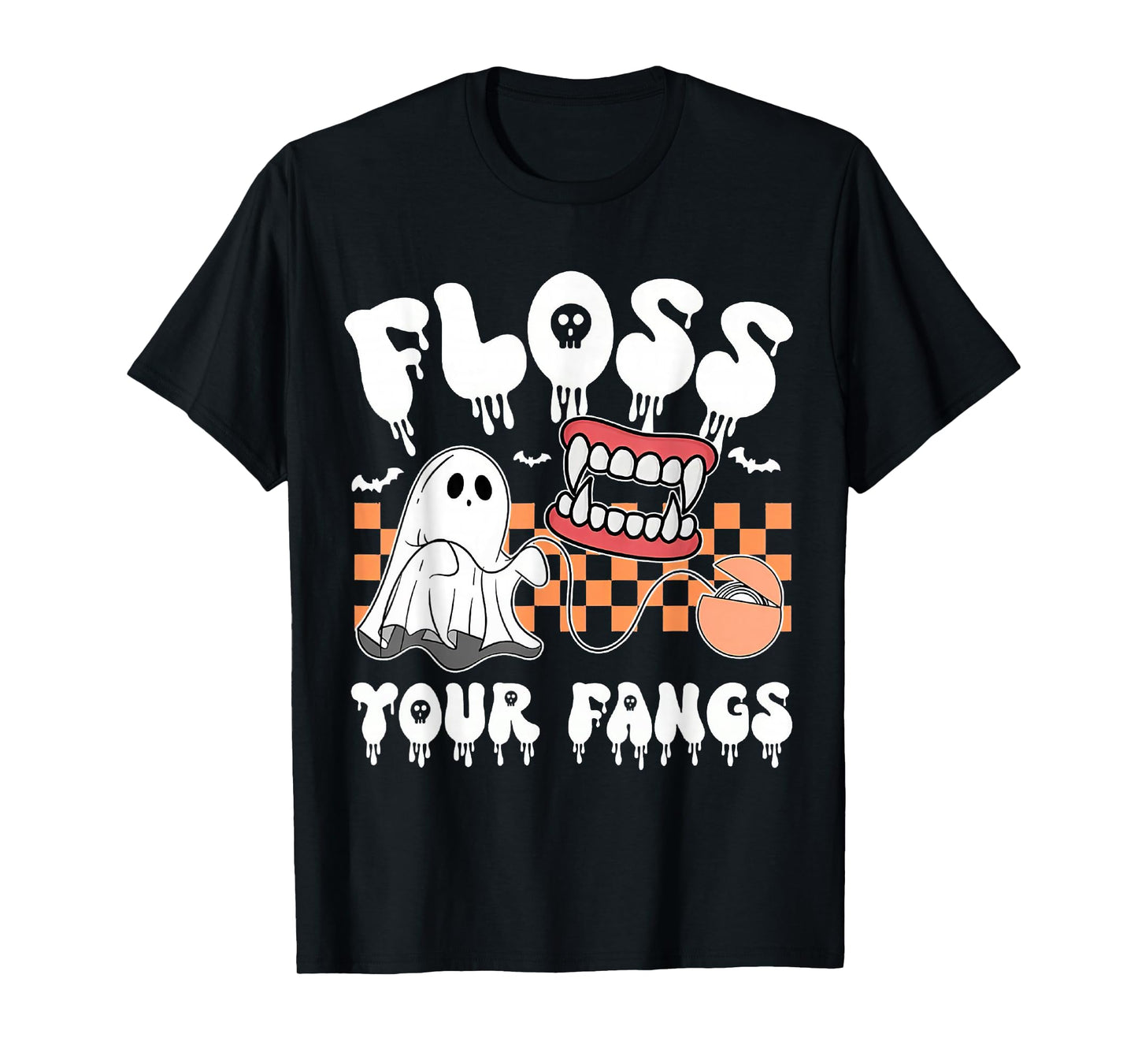 Retro Funny Teeth Floss Your Fangs Dentist Spooky Halloween T-Shirt