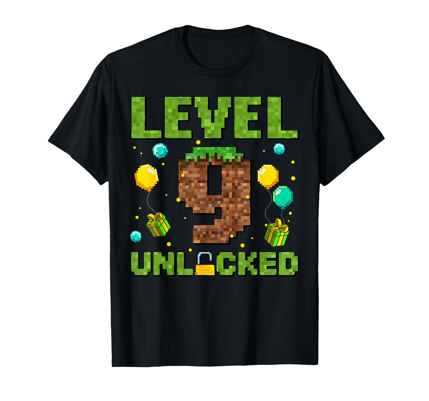 Funny 9th Birthday Boy Gamer Level 9 Unlocked Pixel Game T-Shirt
