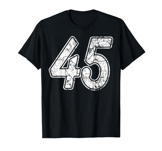 Distressed White Script Number 45 Jersey Player Uniform #45 T-Shirt