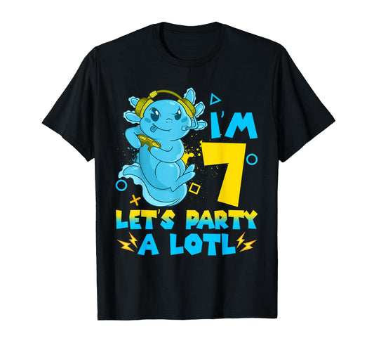 7th Birthday cute Axolotl 7 Year Old Boys Girls Video Gamer T-Shirt