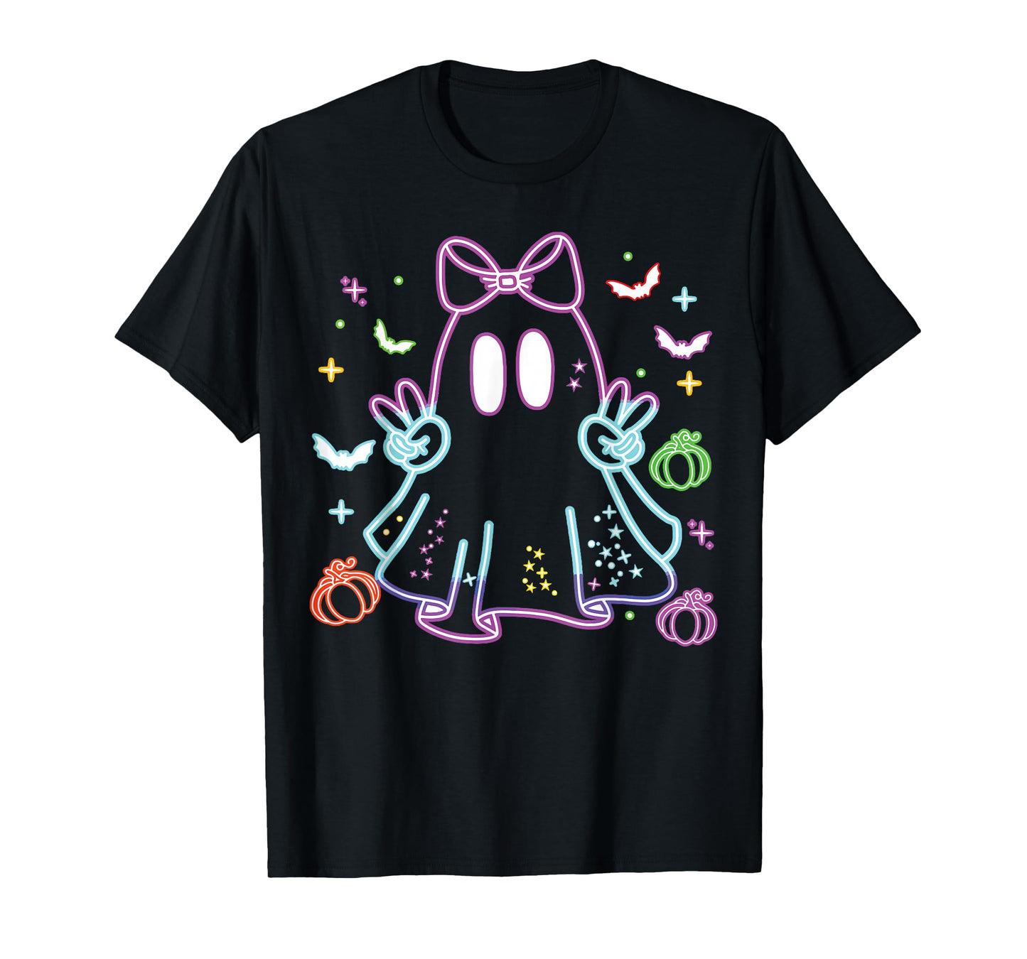 Boo Ghost Spooky Season Girls Kids Glow in Halloween Night T-Shirt