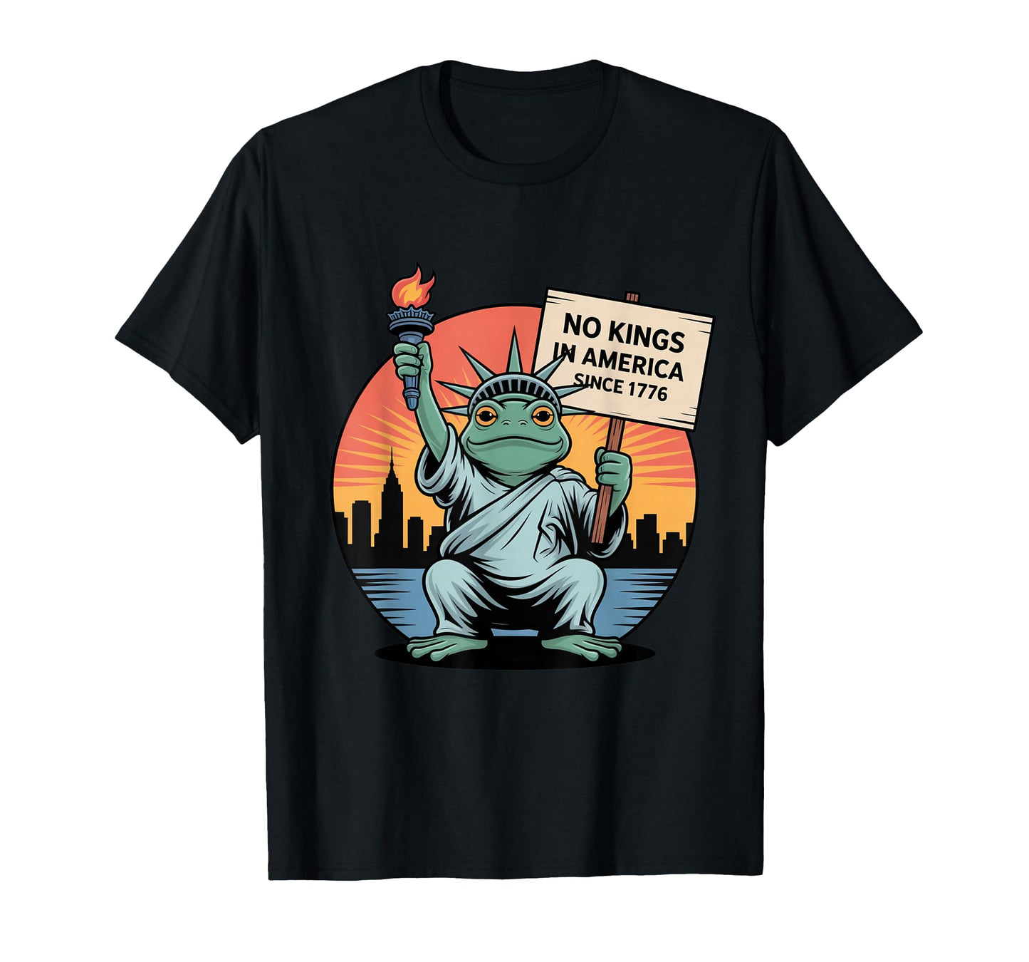 Statue of Ribbity No Kings in America Frog Protest Liberty T-Shirt