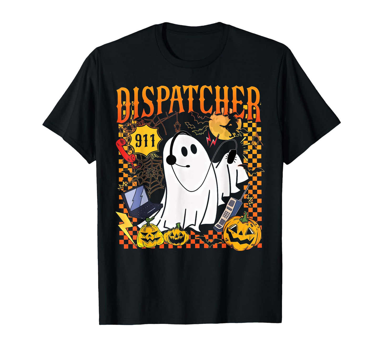 Groovy Spooky 911 Dispatcher Ghost Halloween Police Dispatch T-Shirt
