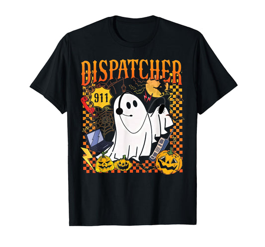 Groovy Spooky 911 Dispatcher Ghost Halloween Police Dispatch T-Shirt