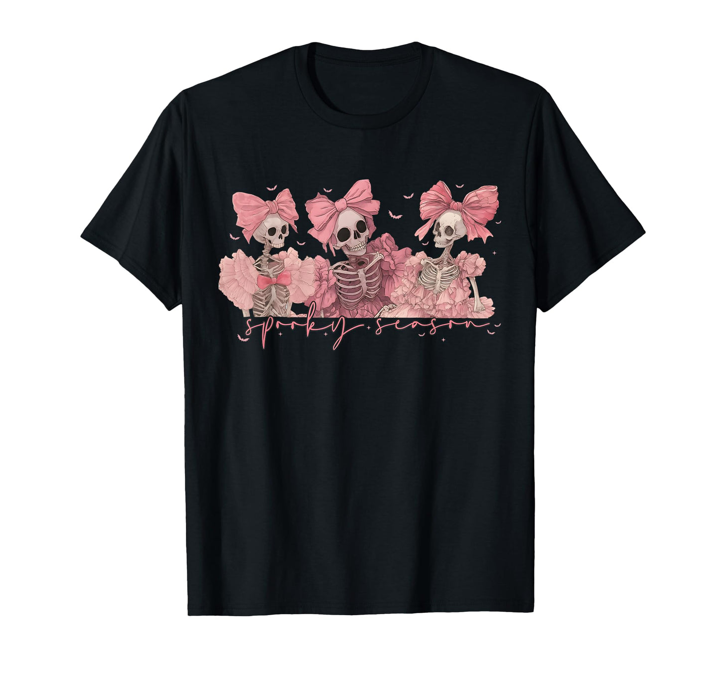 Spooky Season Cute Pink Skeleton Coquette Bow Halloween T-Shirt