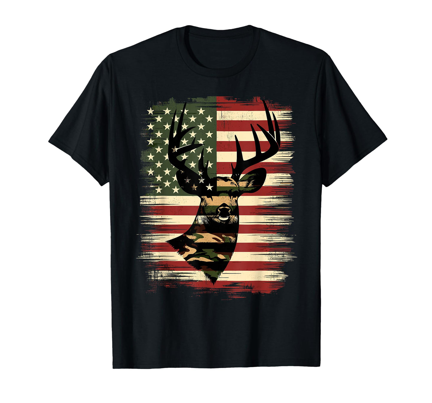 Camo American Flag Hunting Deer Hunter T-Shirt