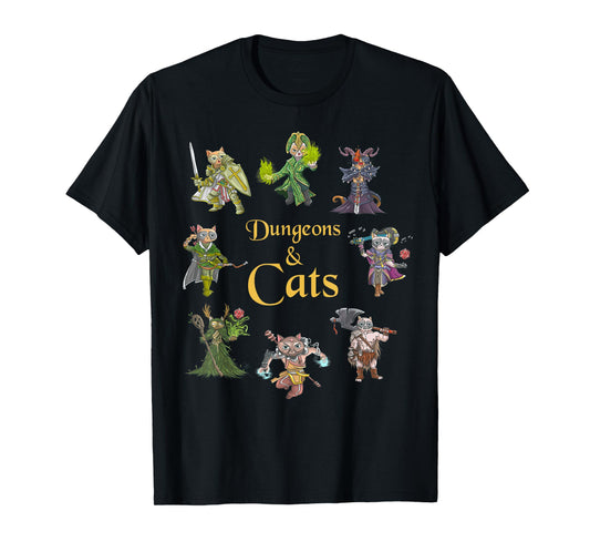 Dungeons And Cats Funny Cute Tabletop Gaming Geek Roleplay T-Shirt