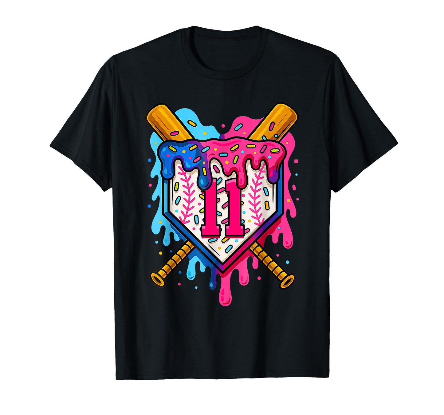 11th Baseball Birthday Ice Cream Drip Boys Girls 11 Years T-Shirt