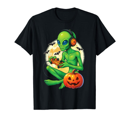 Cute Alien Gamer Funny Video Gaming Halloween Boys Men Kids T-Shirt