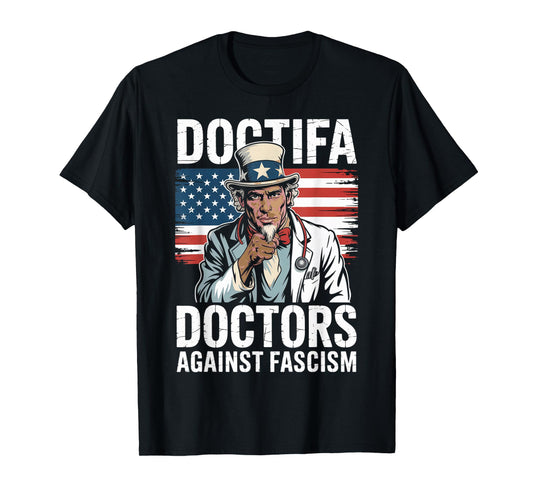 Doctifa Black Doctors Against Fascism Flag Resist No Kings T-Shirt