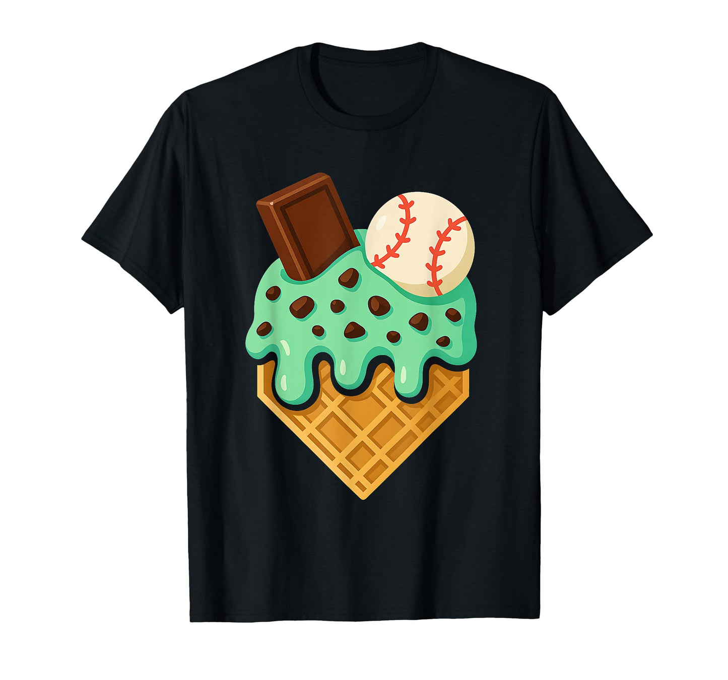 Chocolate Mint Ice Cream Dripping Baseball Home Plate Sports T-Shirt