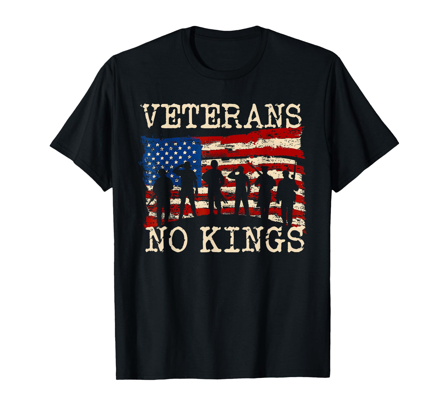 Veterans No Kings Vintage Military America Flag Veterans Day T-Shirt