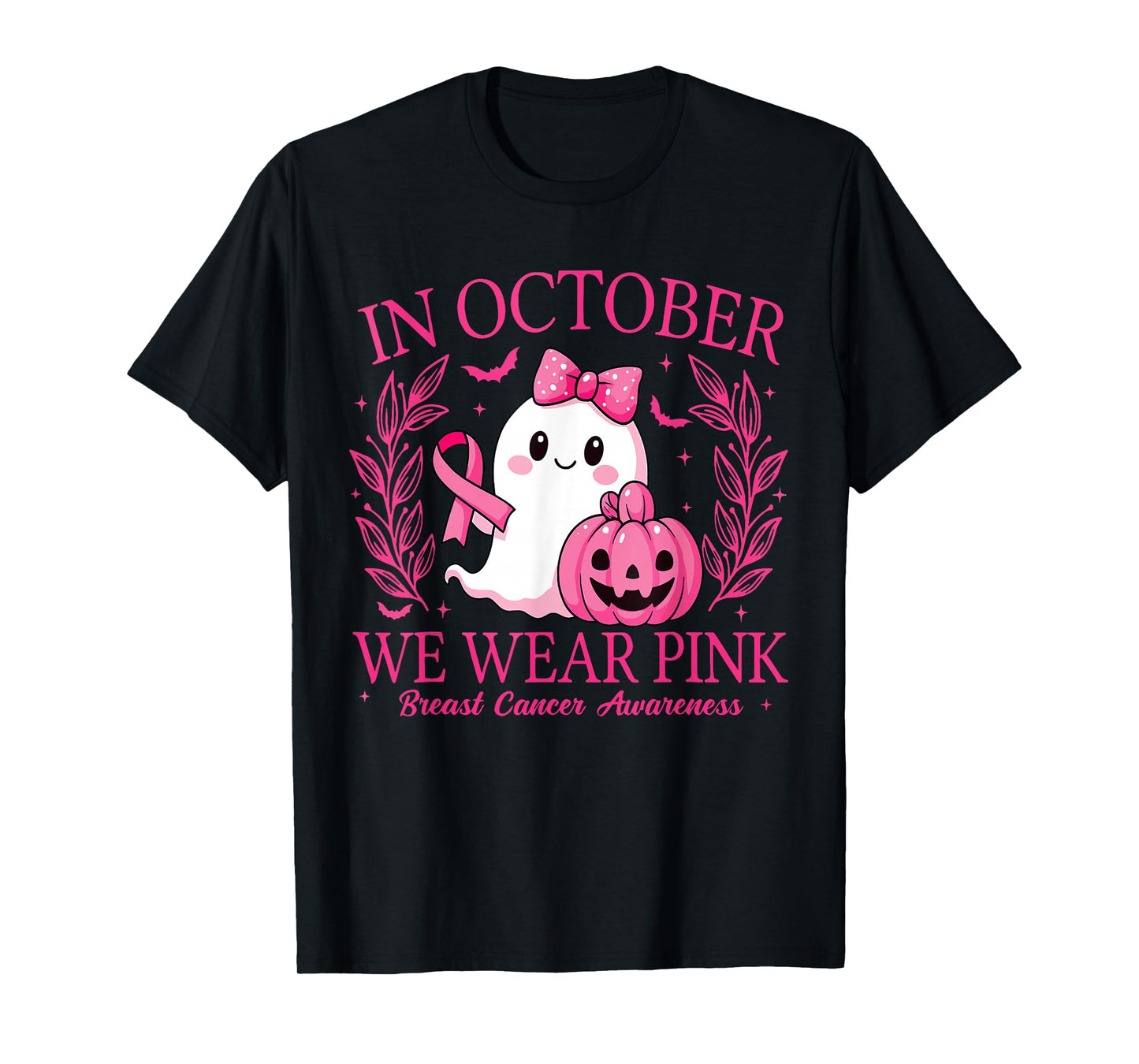in October We Wear Pink Breast Cancer Awareness Halloween T-Shirt