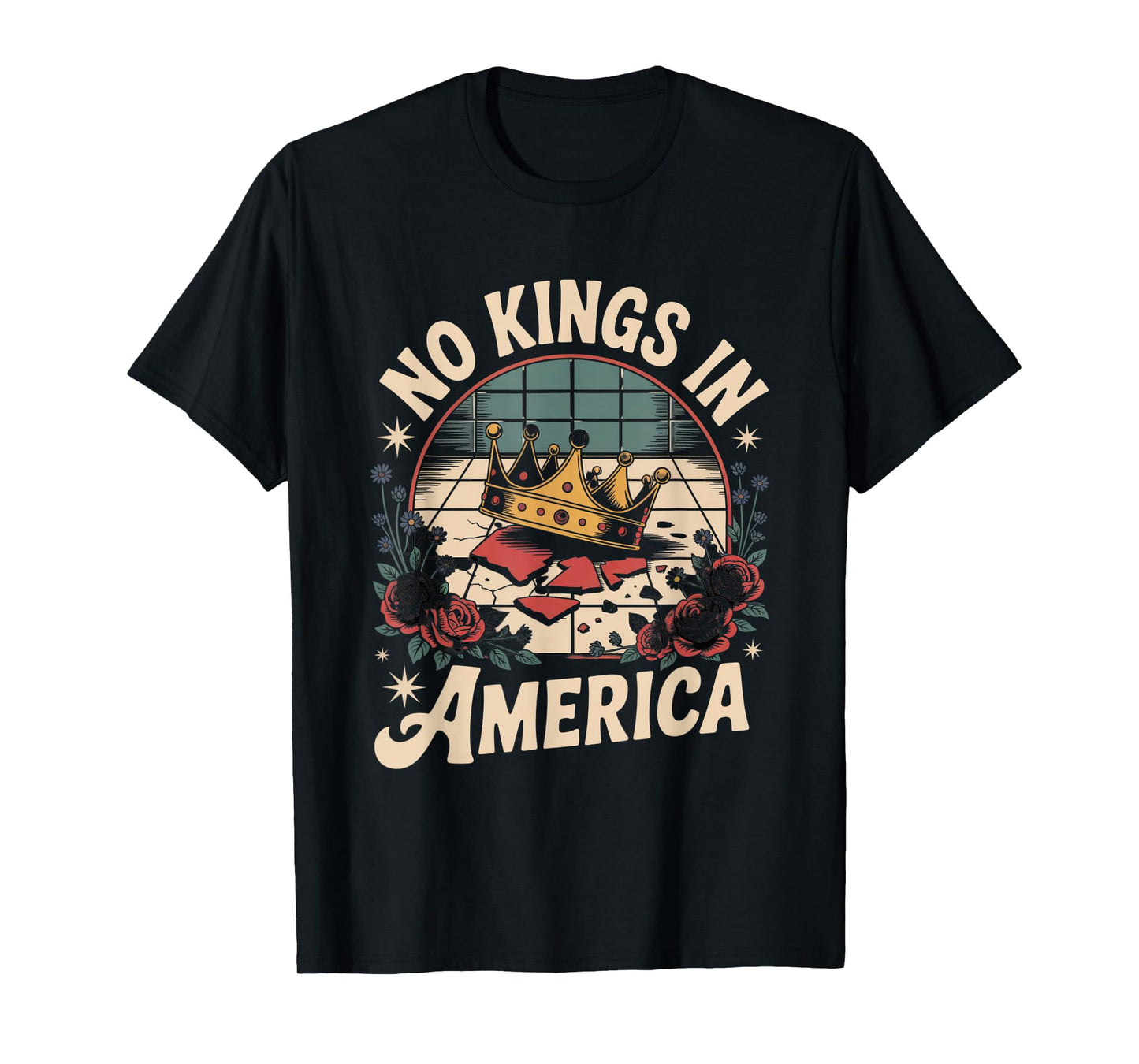 No Kings In America Floral Retro Democracy T-Shirt