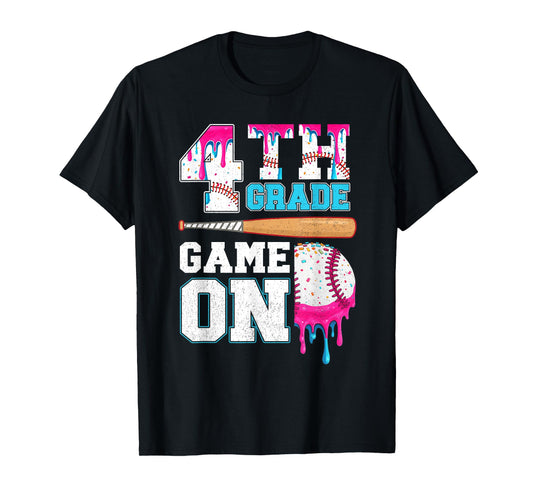 4th Grade Back to School Baseball Drip Ice Cream Game On Kid T-Shirt