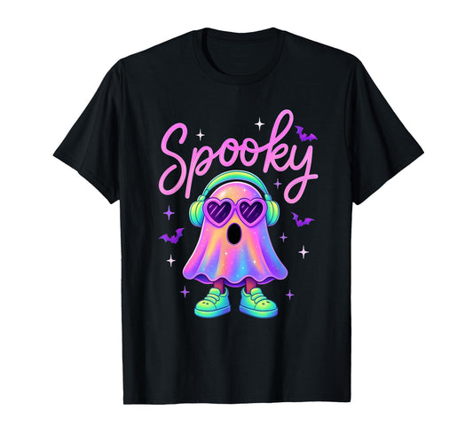 Cute Neon-Style Ghost Halloween Funny Spooky Season T-Shirt