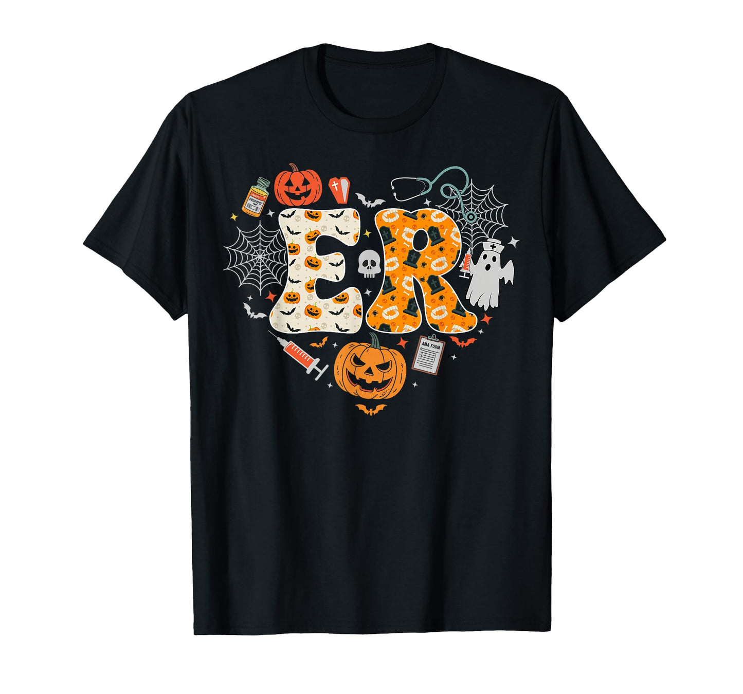 ER Nurse Emergency Room Nursing Pumpkin Spooky Halloween T-Shirt