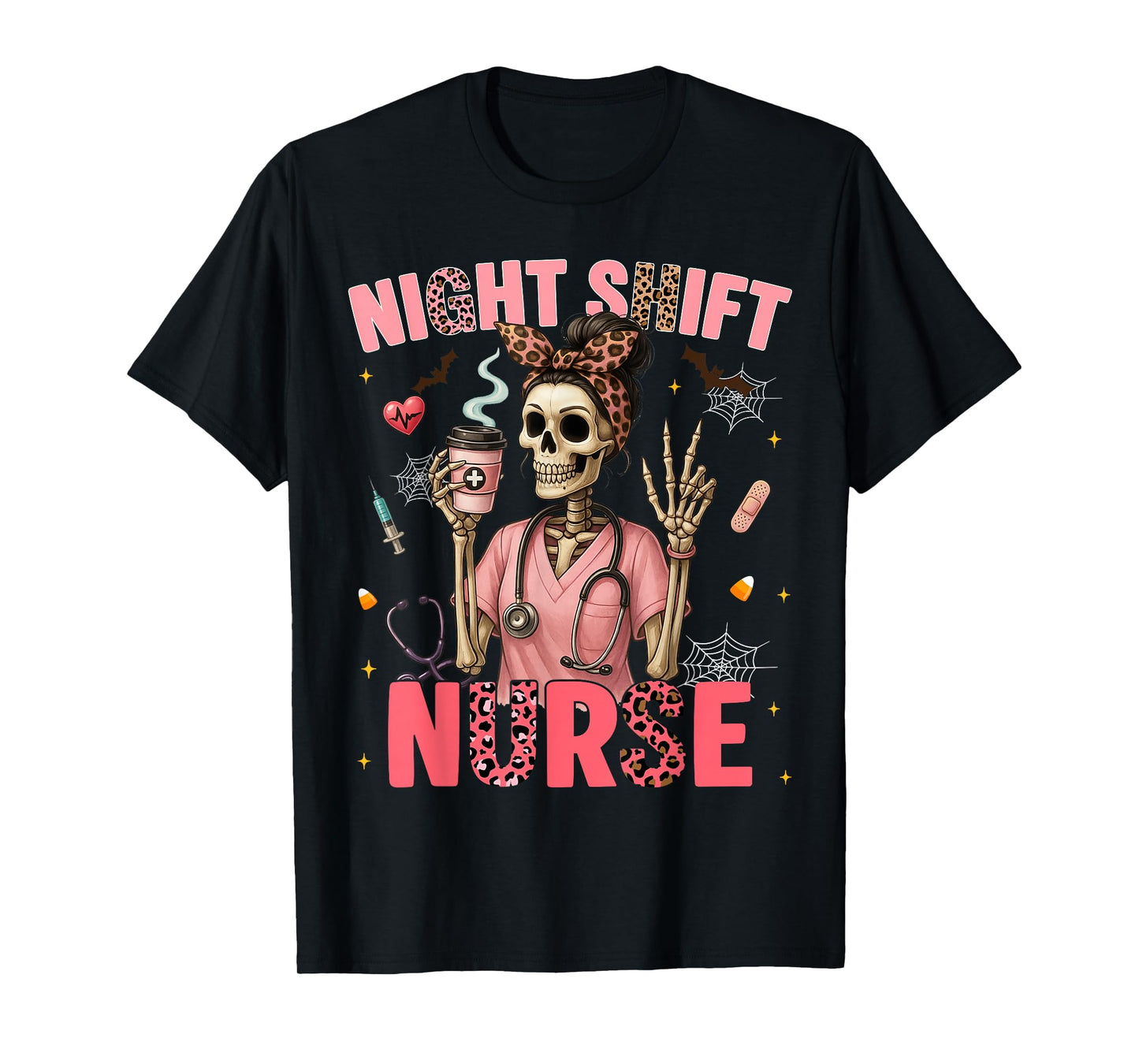 RN ICU Night Shift Nurse Skeleton Halloween Costumes Womens T-Shirt