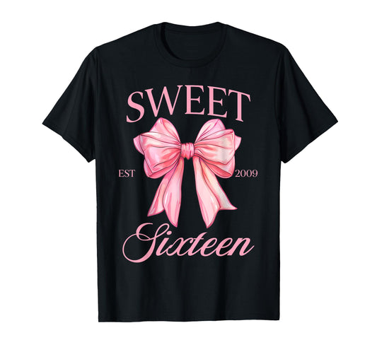 Groovy Sweet 16th Birthday Girl Coquette Bow 16 Year Old T-Shirt