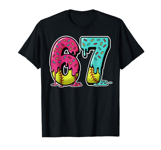 67 Ice Cream Drip Softball Gen Alpha Slang Six Seven Meme T-Shirt