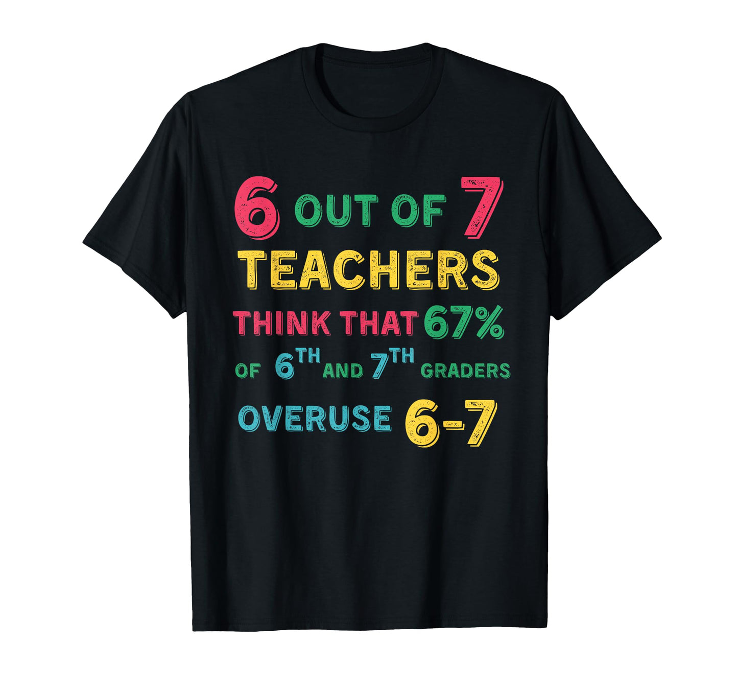 Funny 67 Teacher Middle School Teacher 6 7 Funny Overuse 67 T-Shirt