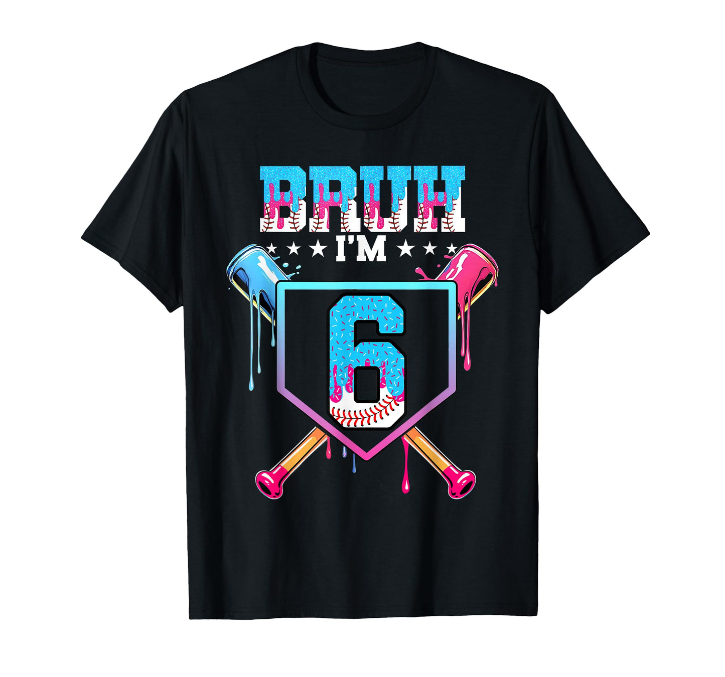 Bruh 6th Birthday Boy Baseball Ice Cream Drip 6 Year Old Boy T-Shirt