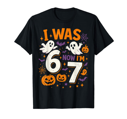 7 Year Old Birthday I was 6 Now I'm 7 Funny Halloween Ghost T-Shirt