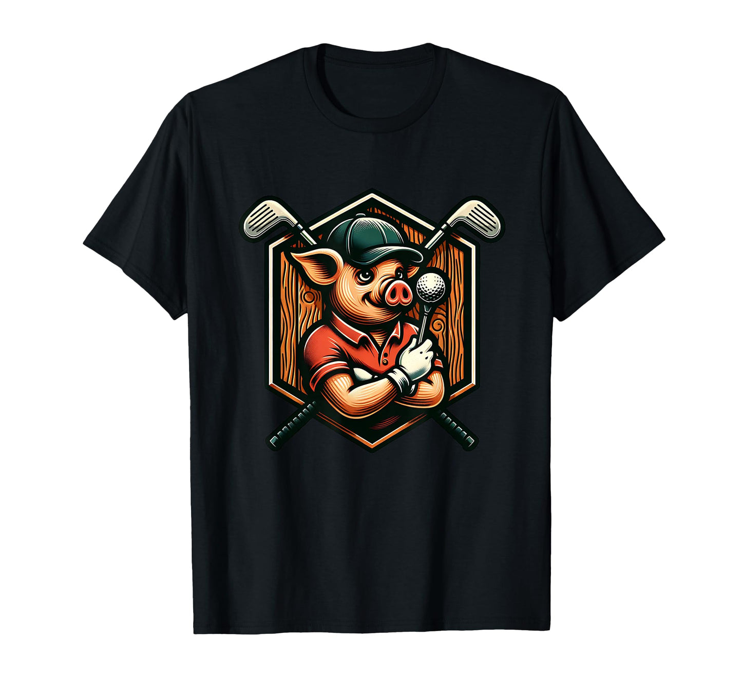 Funny Pig Golfer Swinging Clubs On Course T-Shirt