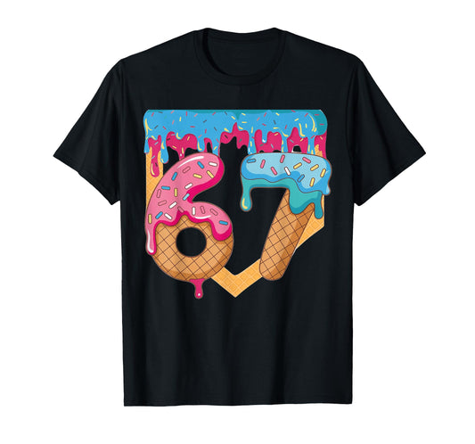 67 Ice Cream Drip Meme Six Seven Gen Alpha Slang T-Shirt