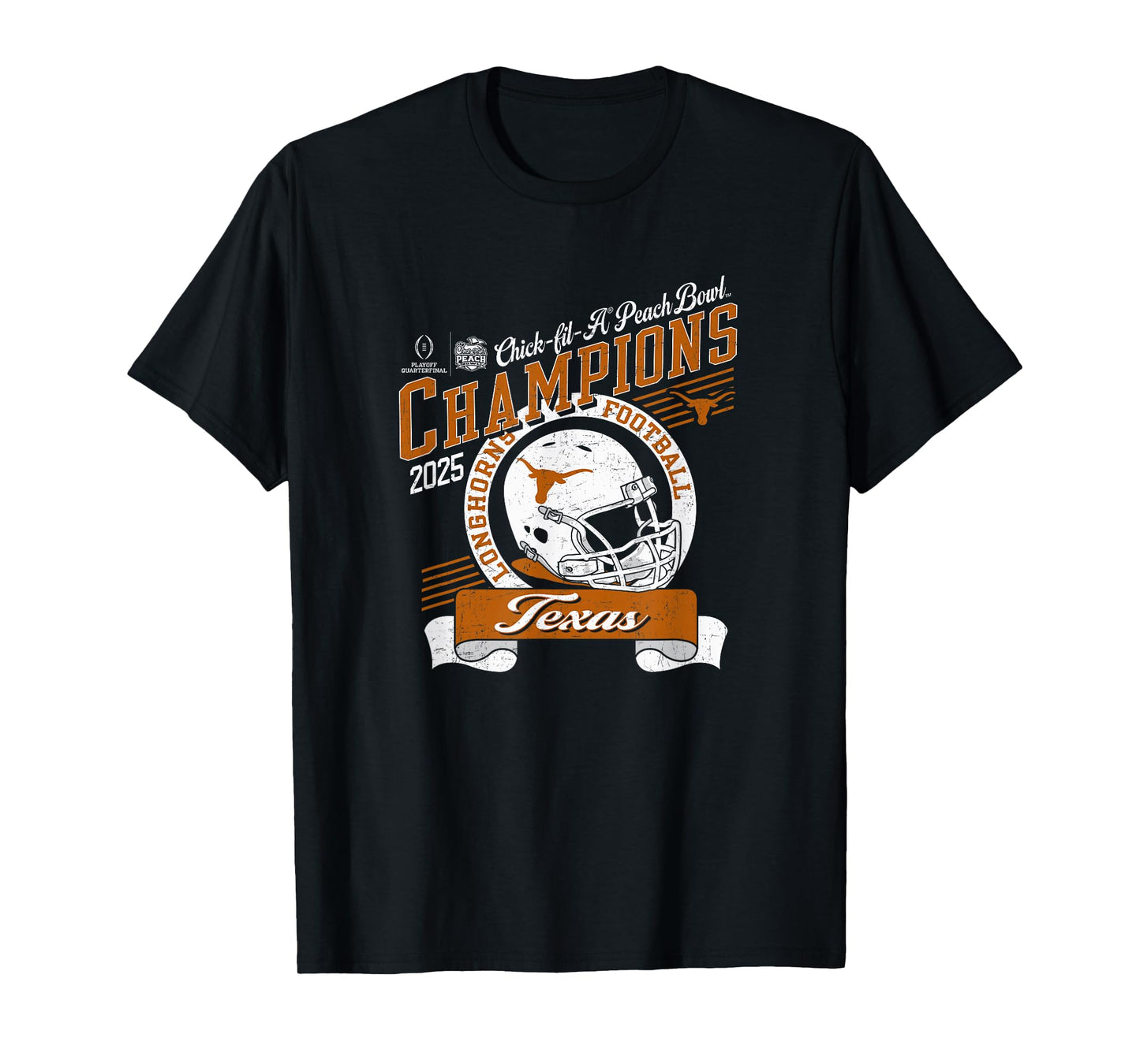 Texas Longhorns Peach Bowl Champs 2025 Black T-Shirt