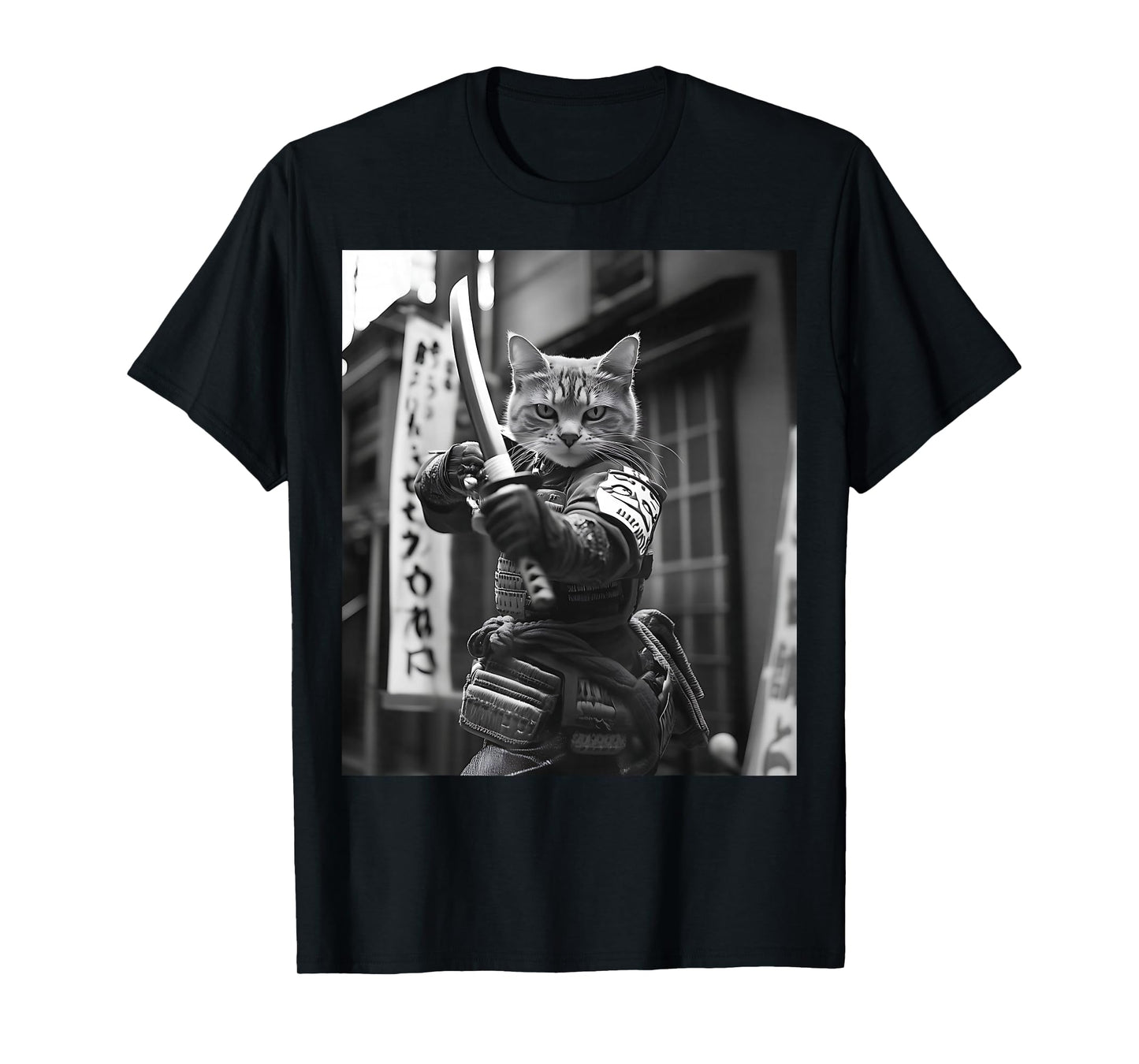 Funny Japanese Samurai Cat Meme Martial Arts Dad Graphic Tee T-Shirt