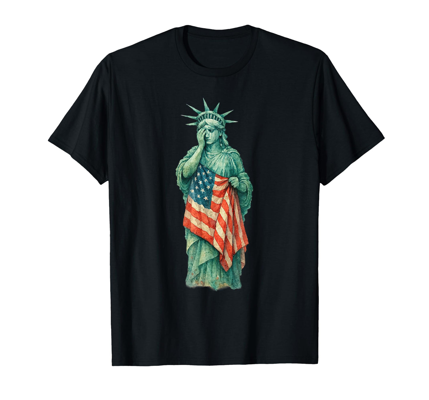 Statue of Liberty Crying Sad USA Flag Patriotic No Kings T-Shirt