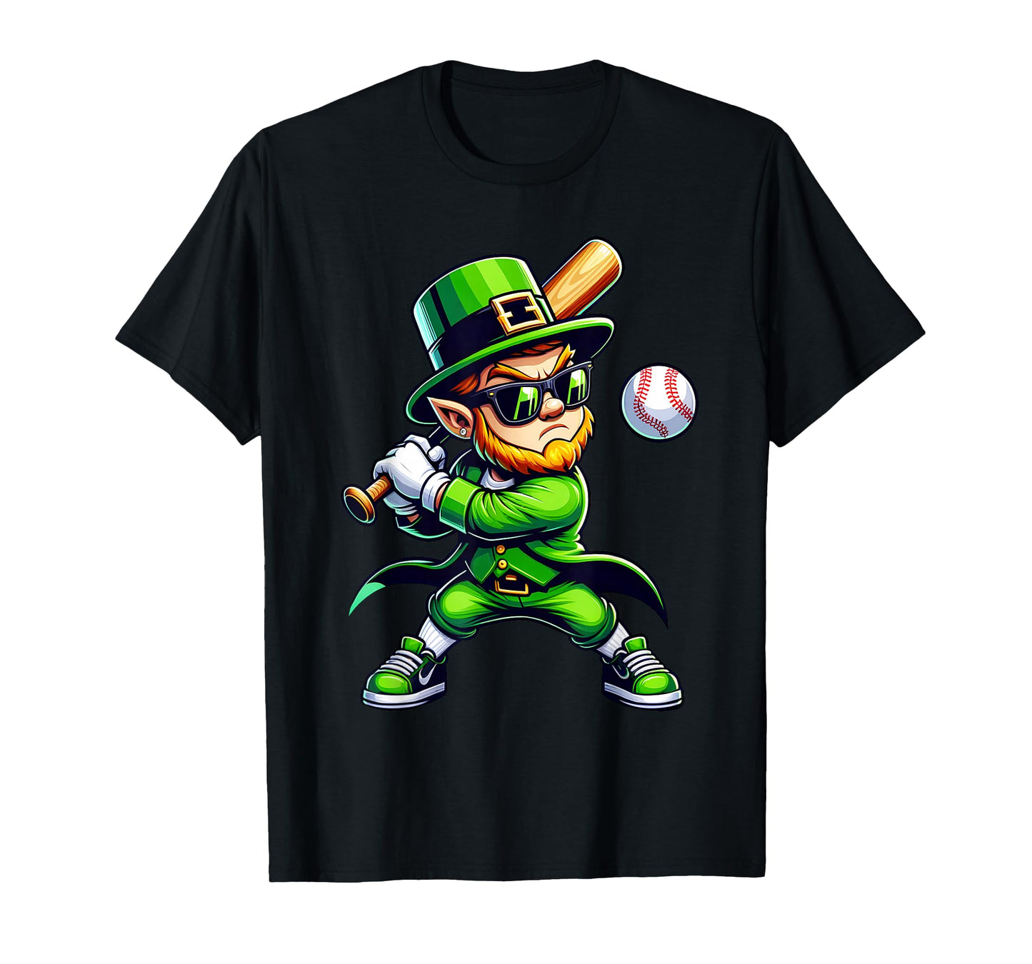 Leprechaun Playing Baseball St Patricks Day Sport Mens Boys T-Shirt